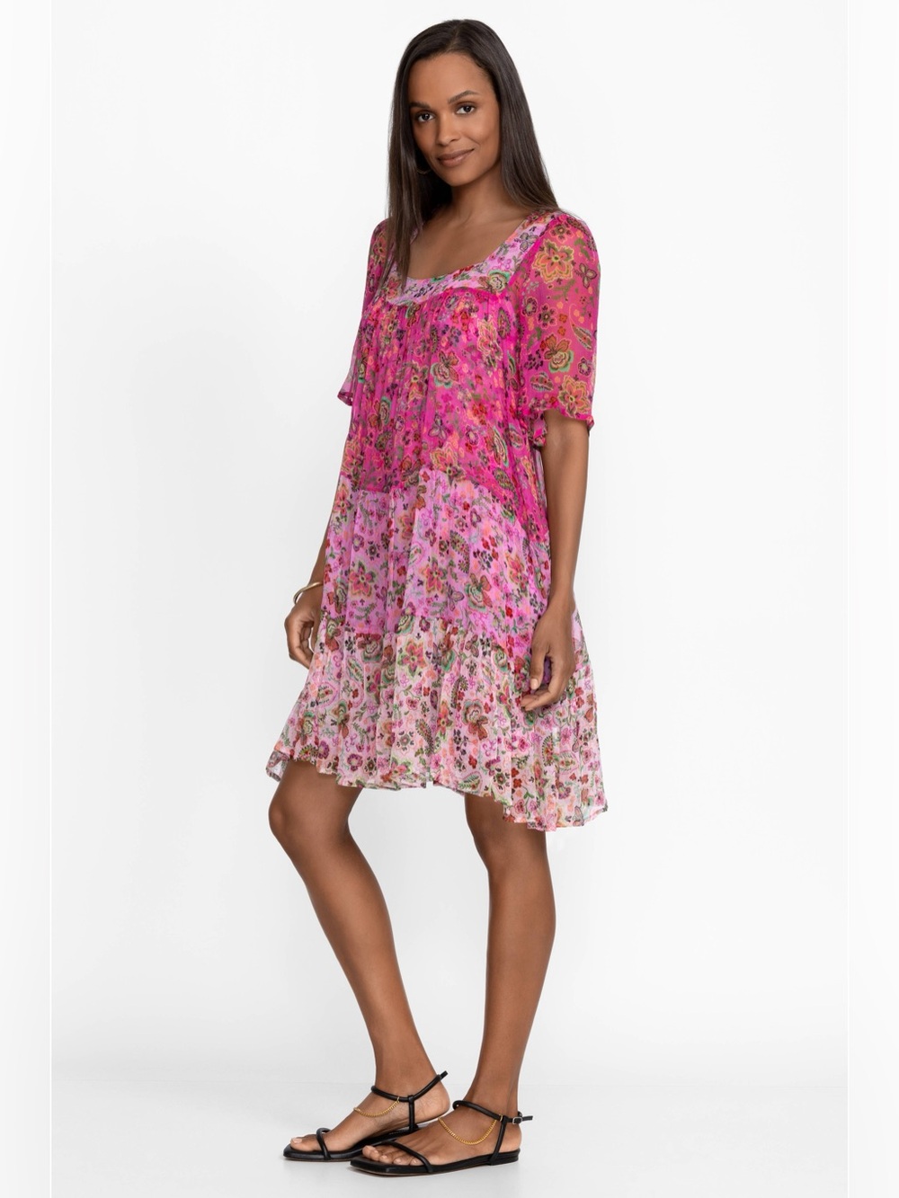 NWT Johnny Was FOXGLOVE SILK MINI DRESS size L - Picture 4 of 11